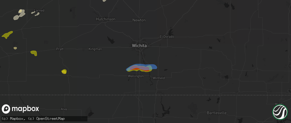 Hail map in Mulvane, KS on July 9, 2026