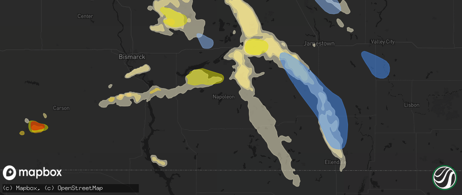 Hail map in Napoleon, ND on July 9, 2026