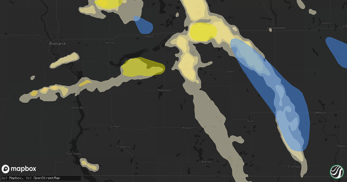 Hail map in Napoleon, ND on July 9, 2026
