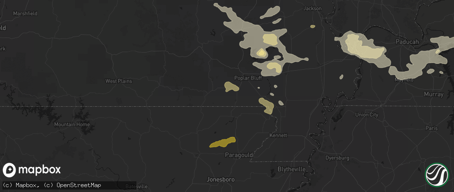 Hail map in Naylor, MO on July 9, 2026
