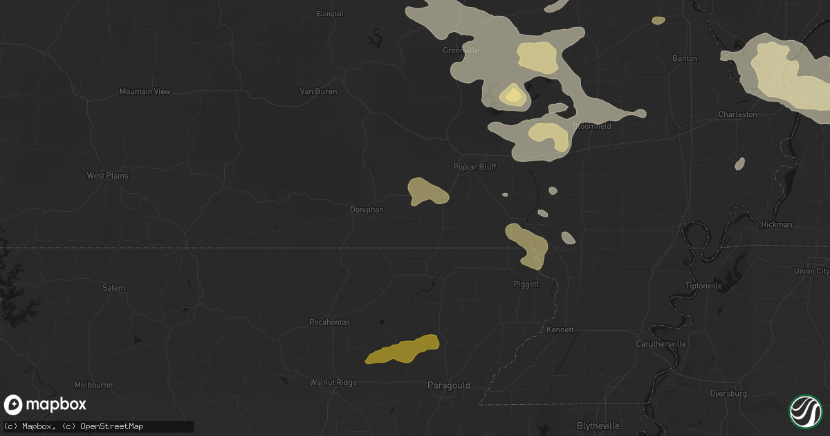 Hail map in Naylor, MO on July 9, 2026