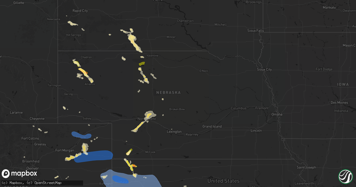 Hail map in Nebraska on July 9, 2026
