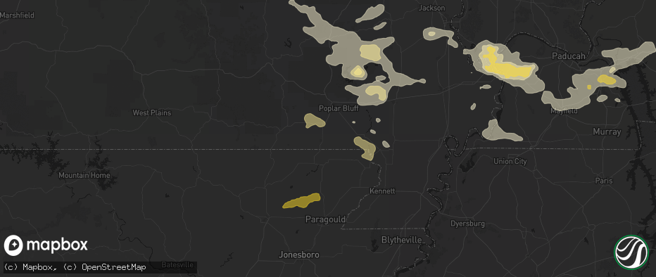 Hail map in Neelyville, MO on July 9, 2026