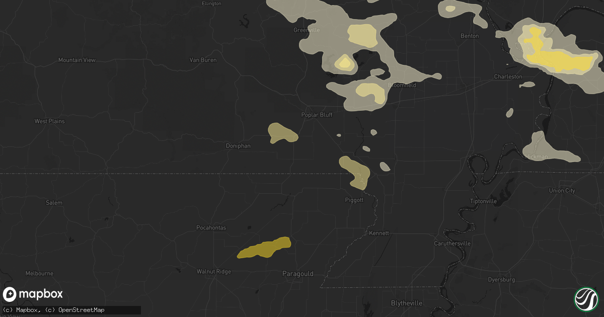 Hail map in Neelyville, MO on July 9, 2026