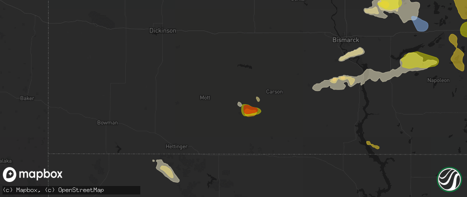 Hail map in New Leipzig, ND on July 9, 2026
