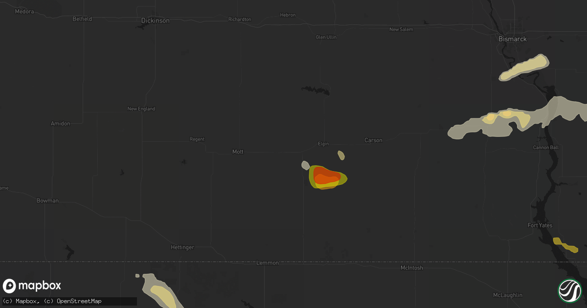 Hail map in New Leipzig, ND on July 9, 2026