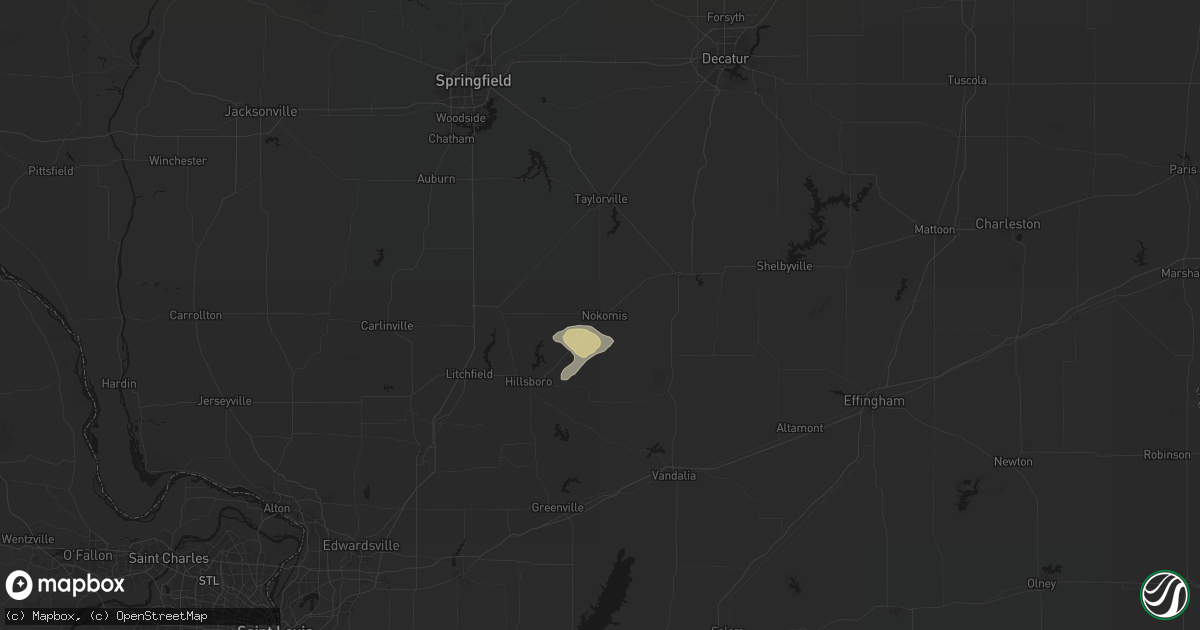 Hail map in Nokomis, IL on July 9, 2026