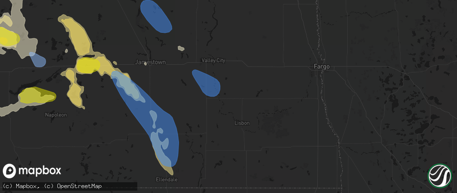 Hail map in Nome, ND on July 9, 2026