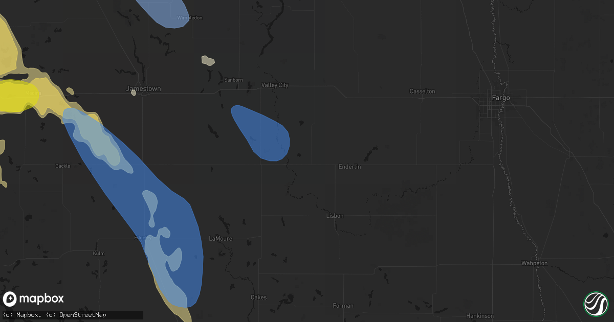 Hail map in Nome, ND on July 9, 2026