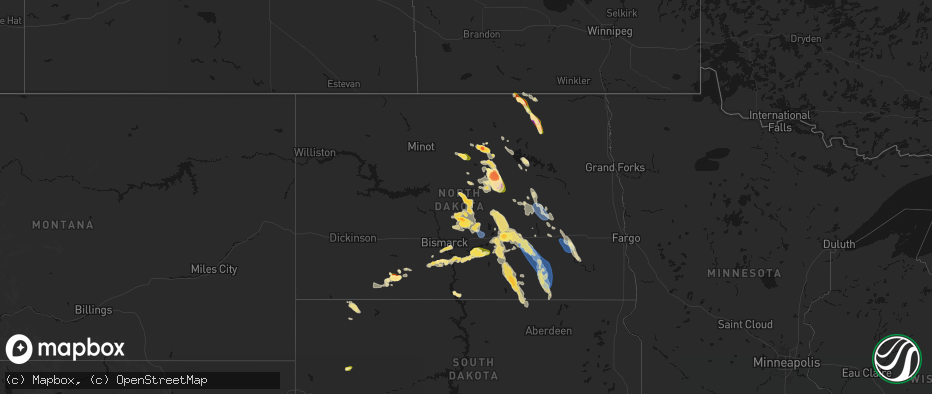 Hail map in North Dakota on July 9, 2026