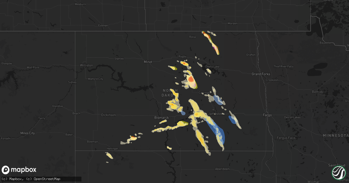 Hail map in North Dakota on July 9, 2026