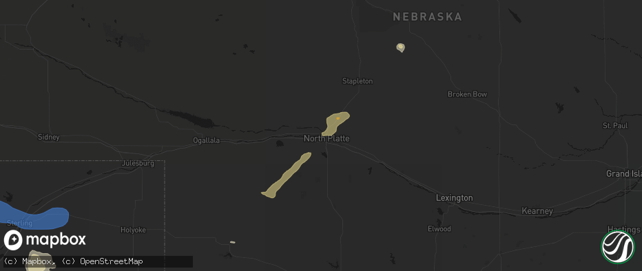 Hail map in North Platte, NE on July 9, 2026