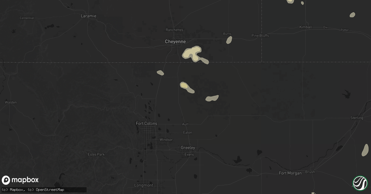 Hail map in Nunn, CO on July 9, 2026