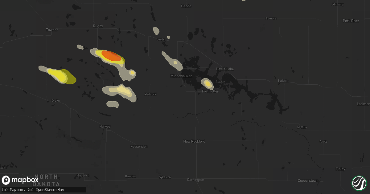 Hail map in Oberon, ND on July 9, 2026