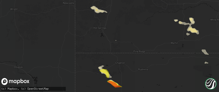 Hail map in Oelrichs, SD on July 9, 2026