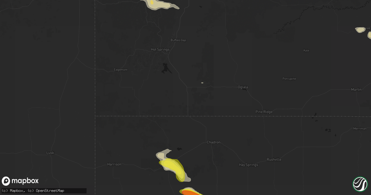 Hail map in Oelrichs, SD on July 9, 2026