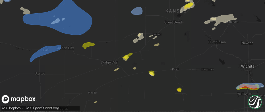 Hail map in Offerle, KS on July 9, 2026