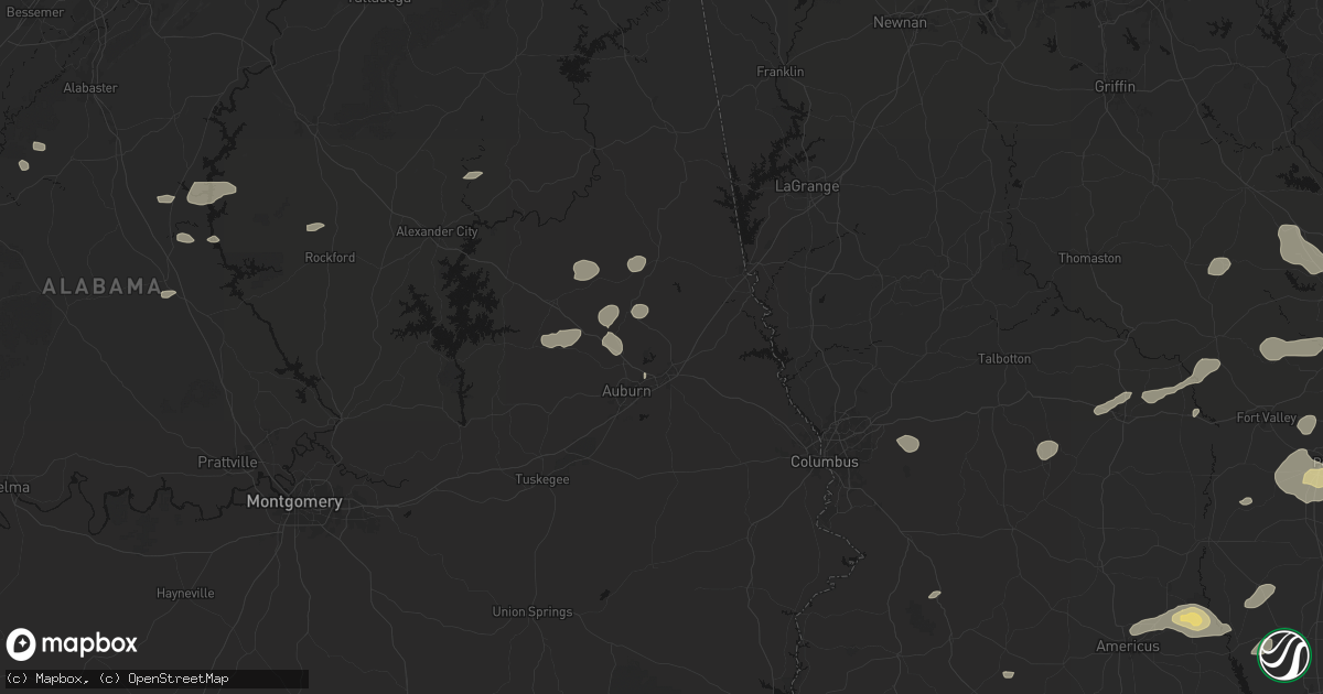 Hail map in Opelika, AL on July 9, 2026