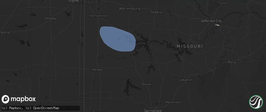 Hail map in Osceola, MO on July 9, 2026