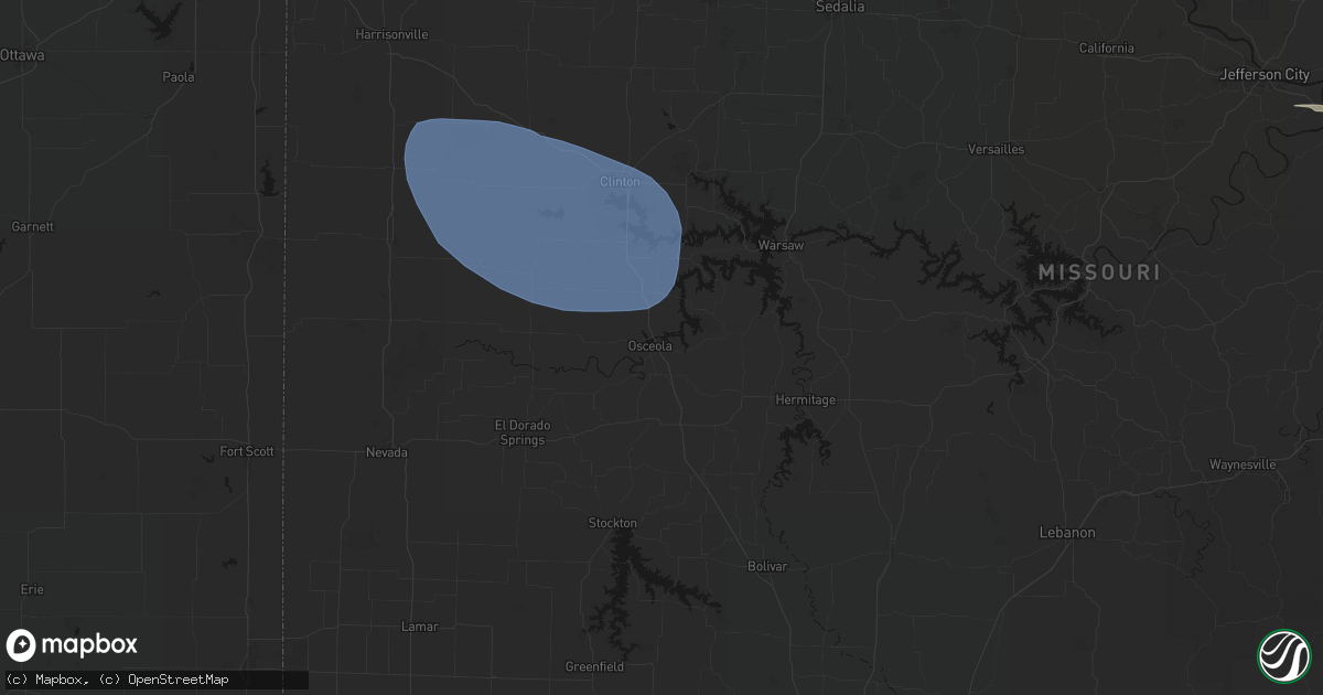 Hail map in Osceola, MO on July 9, 2026