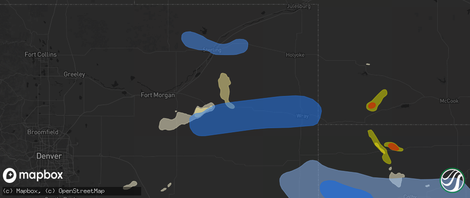 Hail map in Otis, CO on July 9, 2026