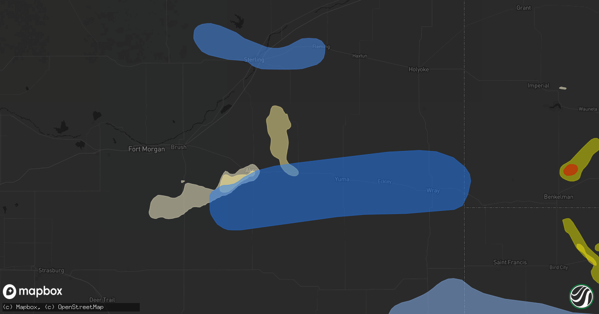 Hail map in Otis, CO on July 9, 2026
