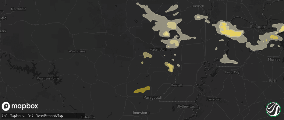 Hail map in Oxly, MO on July 9, 2026