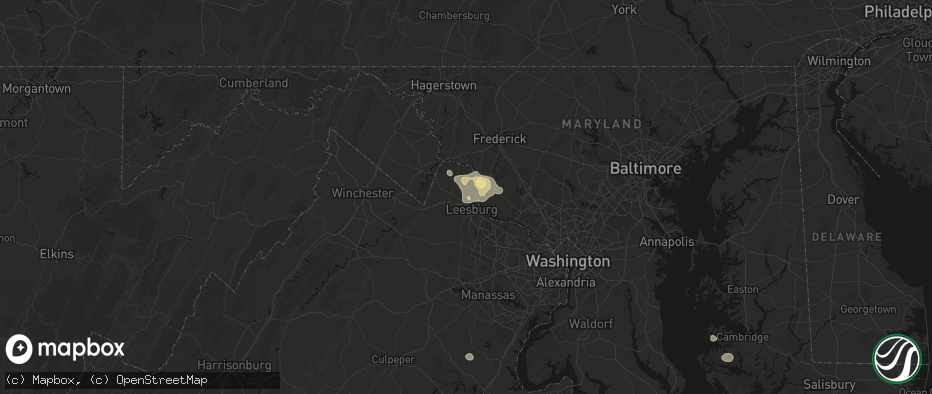 Hail map in Paeonian Springs, VA on July 9, 2026