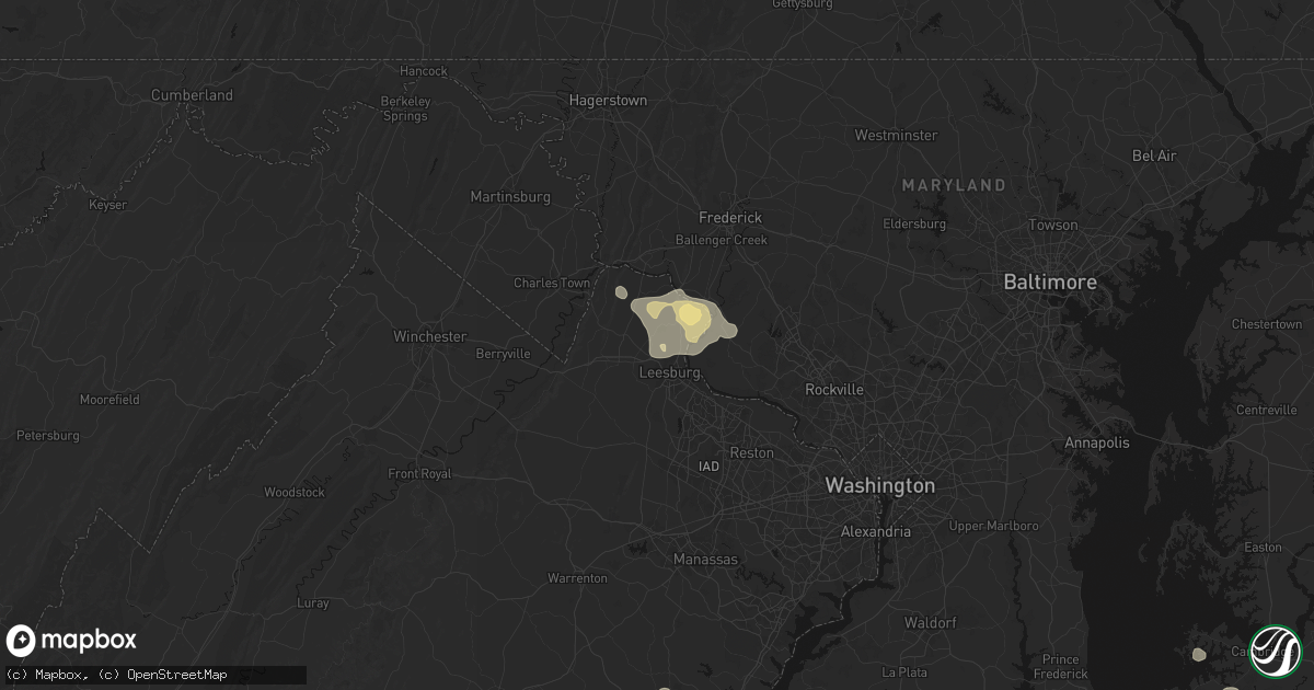 Hail map in Paeonian Springs, VA on July 9, 2026