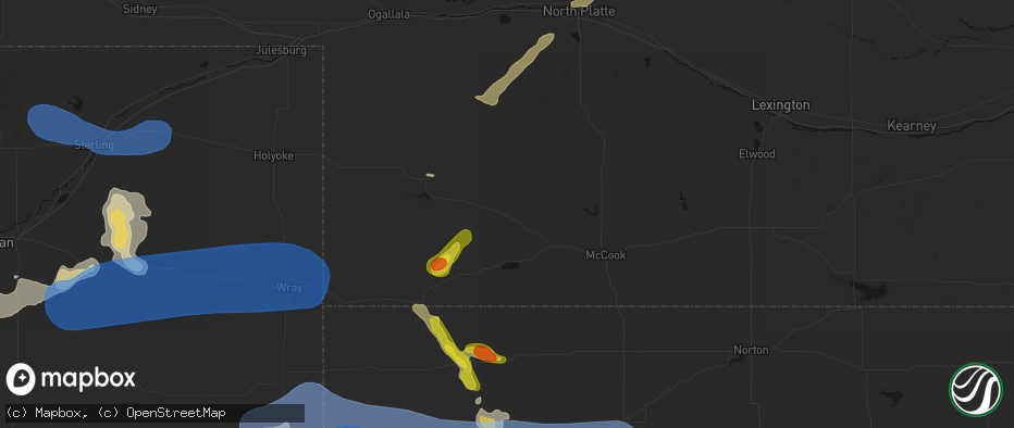 Hail map in Palisade, NE on July 9, 2026