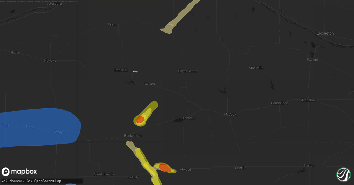 Hail map in Palisade, NE on July 9, 2026