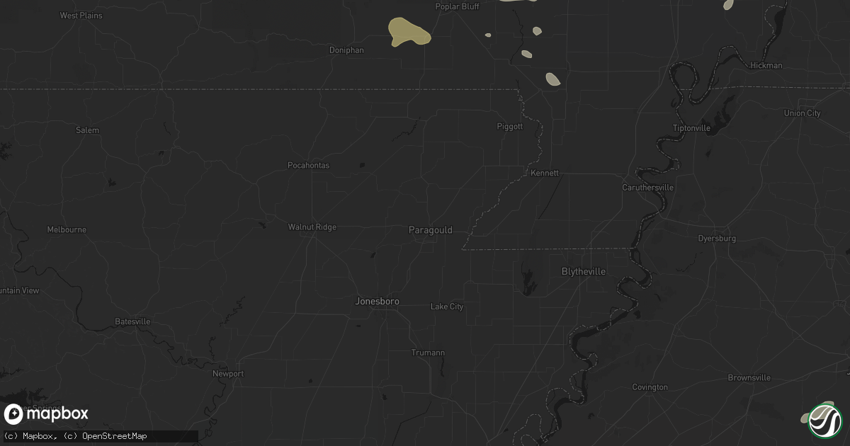 Hail map in Paragould, AR on July 9, 2026