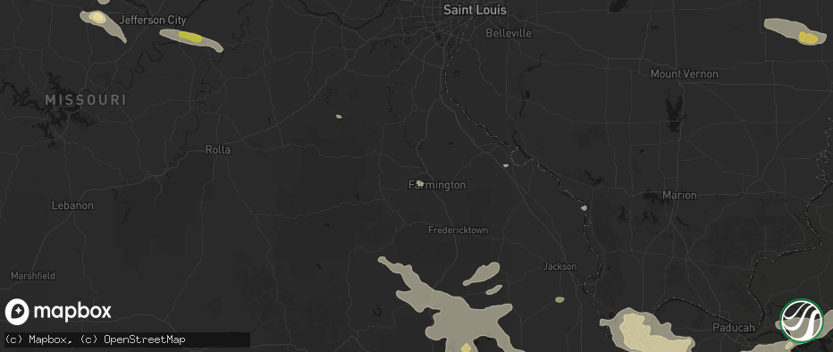 Hail map in Park Hills, MO on July 9, 2026