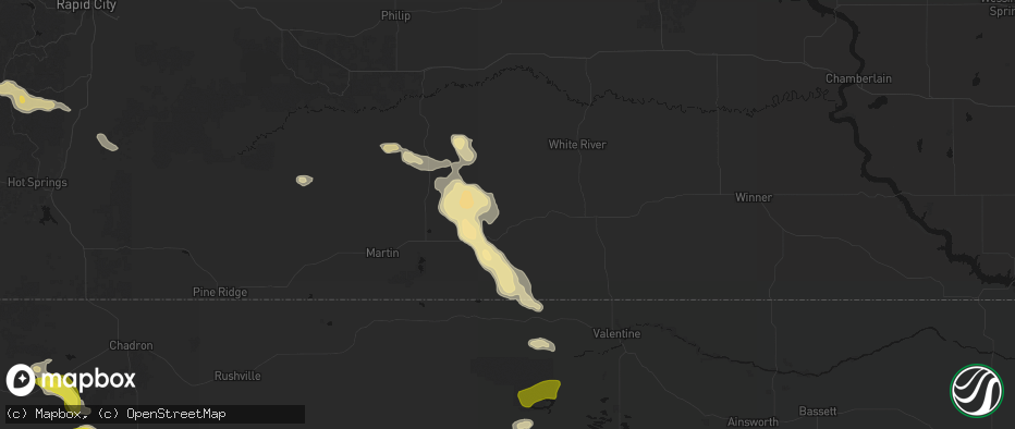 Hail map in Parmelee, SD on July 9, 2026