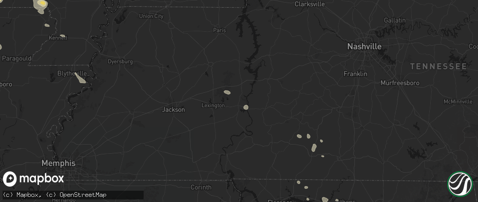 Hail map in Parsons, TN on July 9, 2026