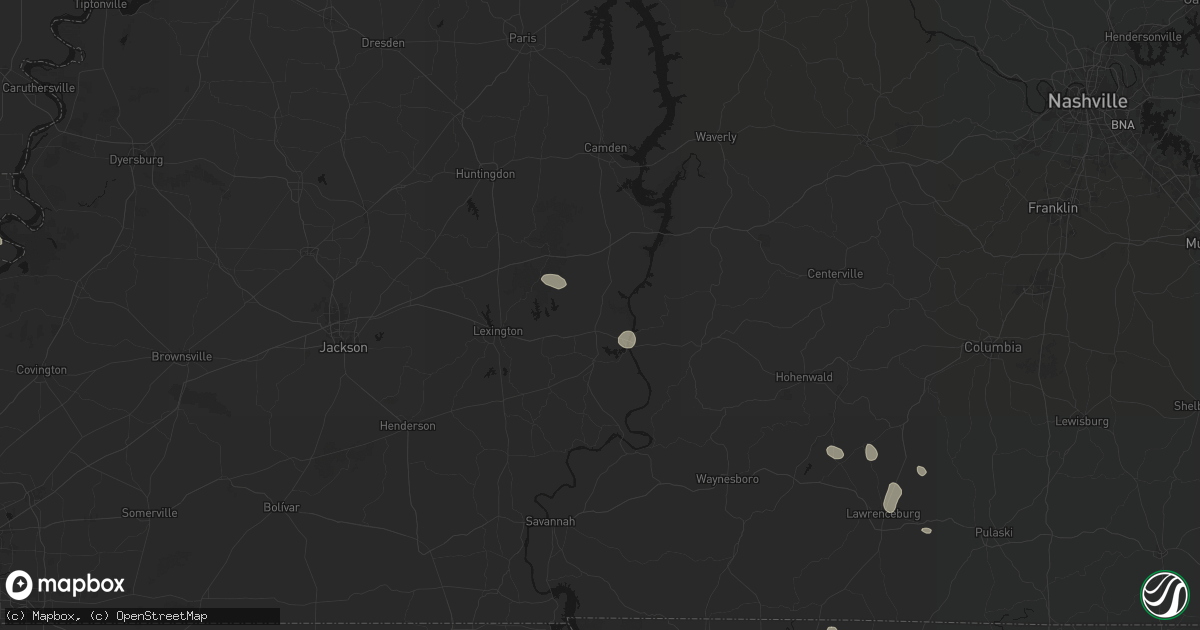 Hail map in Parsons, TN on July 9, 2026