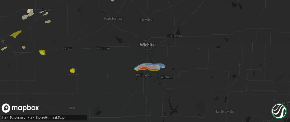 Hail map in Peck, KS on July 9, 2026