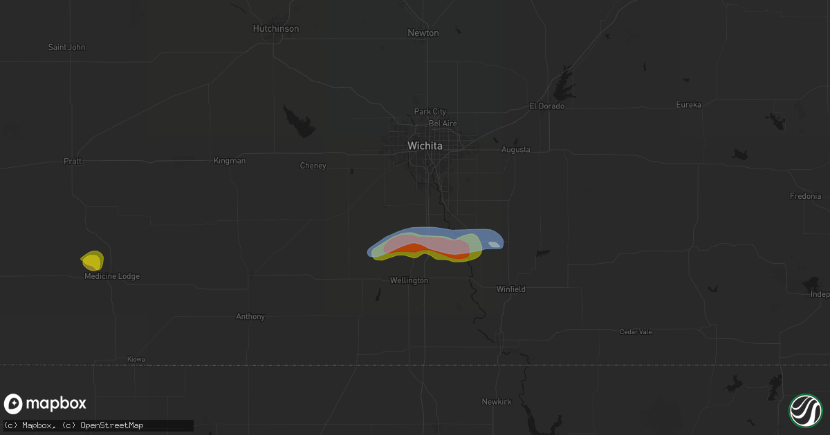Hail map in Peck, KS on July 9, 2026