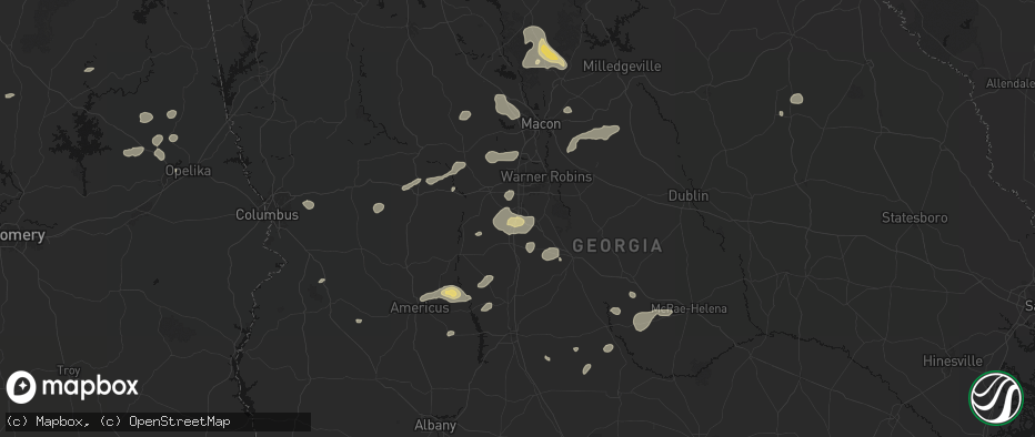Hail map in Perry, GA on July 9, 2026