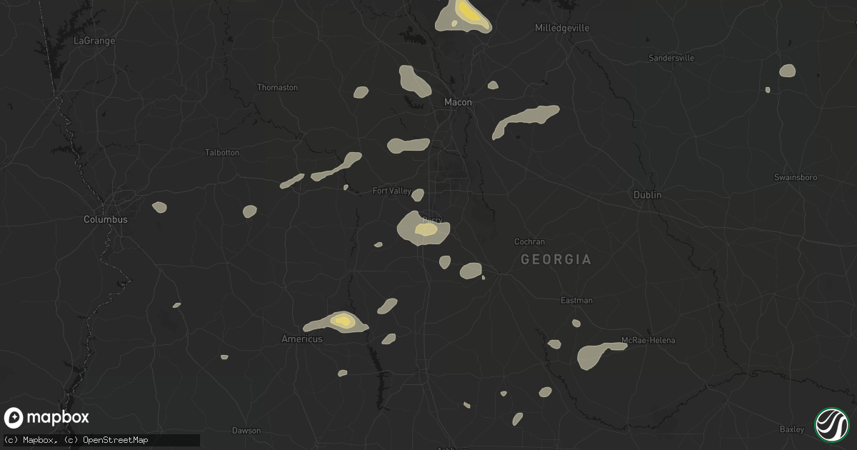 Hail map in Perry, GA on July 9, 2026