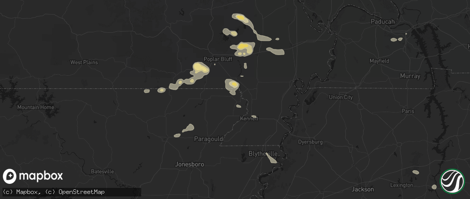 Hail map in Piggott, AR on July 9, 2026