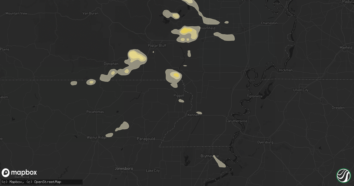 Hail map in Piggott, AR on July 9, 2026