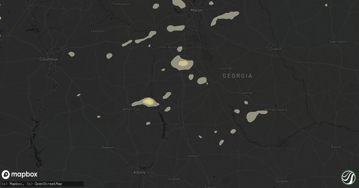 Hail map in Pinehurst, GA on July 9, 2026