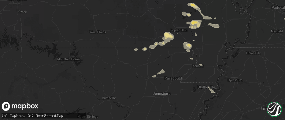 Hail map in Pocahontas, AR on July 9, 2026