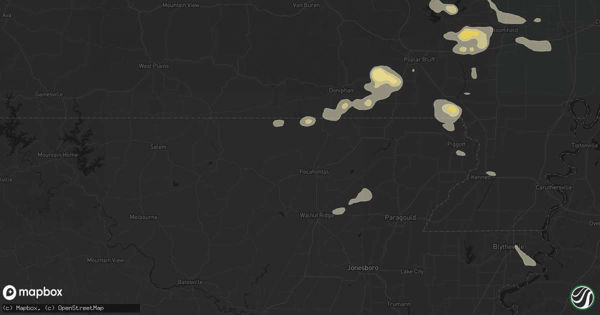 Hail map in Pocahontas, AR on July 9, 2026