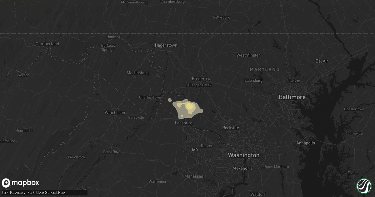 Hail map in Point Of Rocks, MD on July 9, 2026