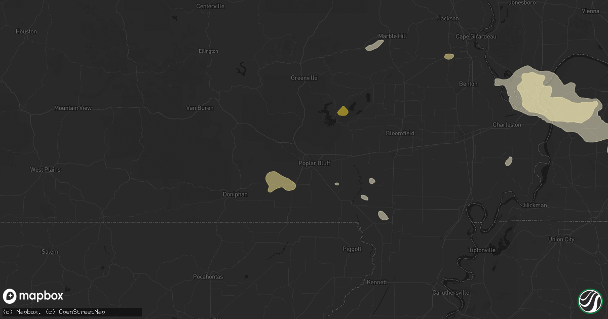 Hail map in Poplar Bluff, MO on July 9, 2026