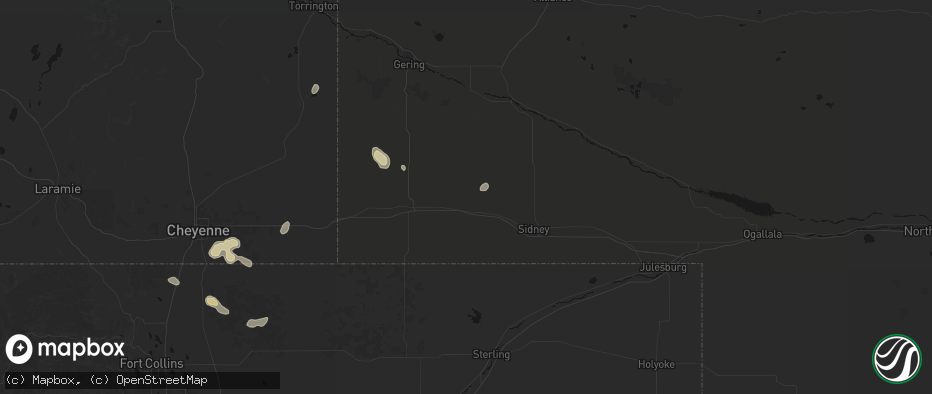 Hail map in Potter, NE on July 9, 2026