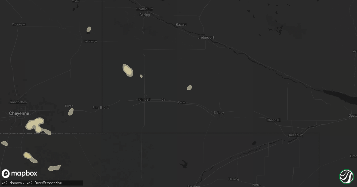 Hail map in Potter, NE on July 9, 2026
