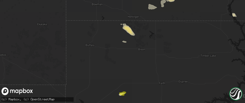 Hail map in Prairie City, SD on July 9, 2026